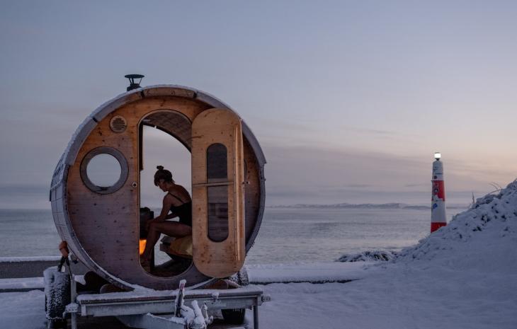 Girl in sauna on westcoast