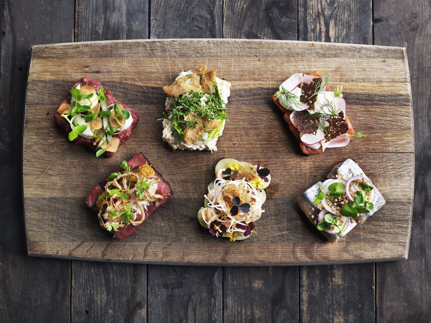 Traditional Danish food smørrebrød at aamans deli in copenhagen, Denmark