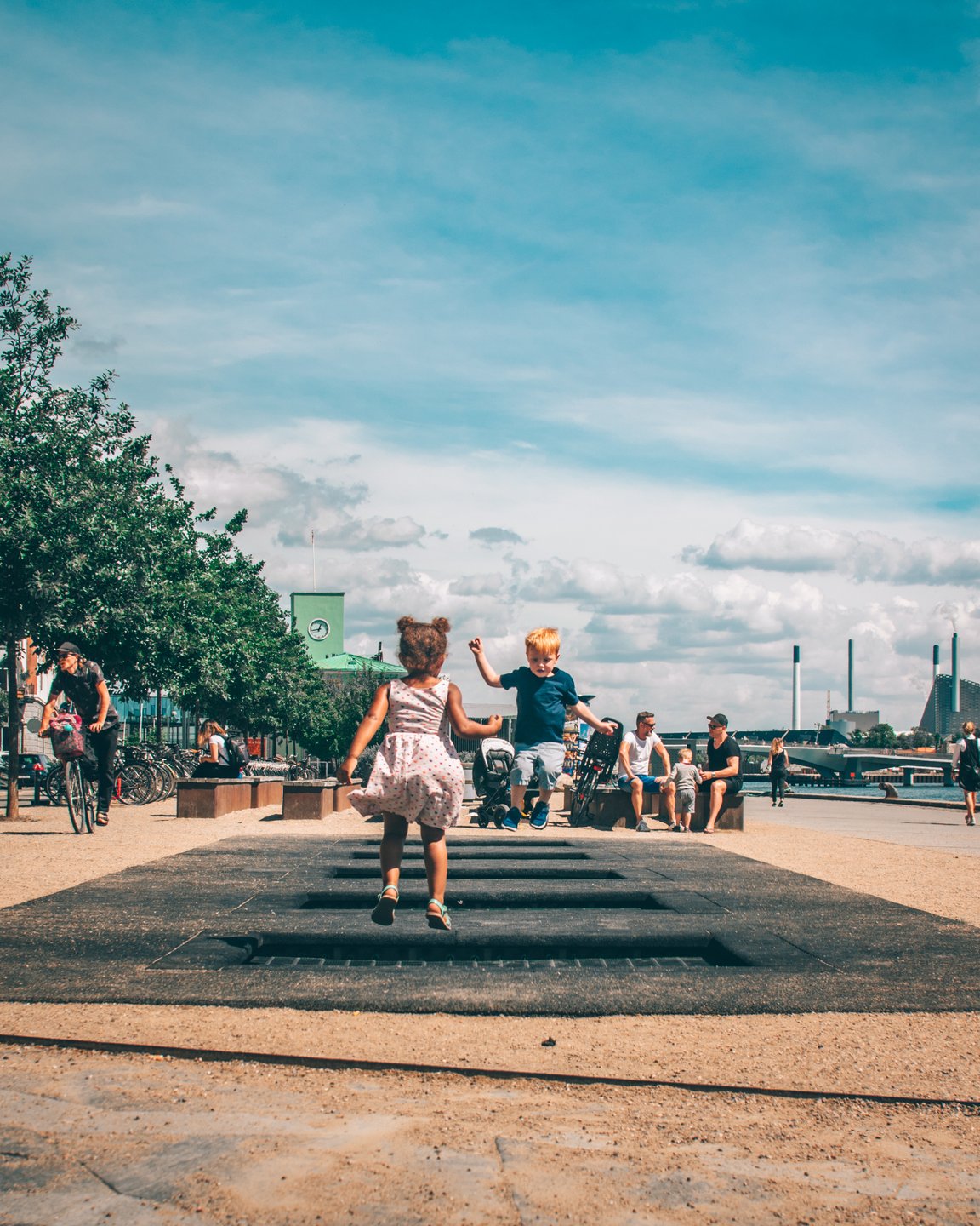 Kids on trampolines in Copenhagen