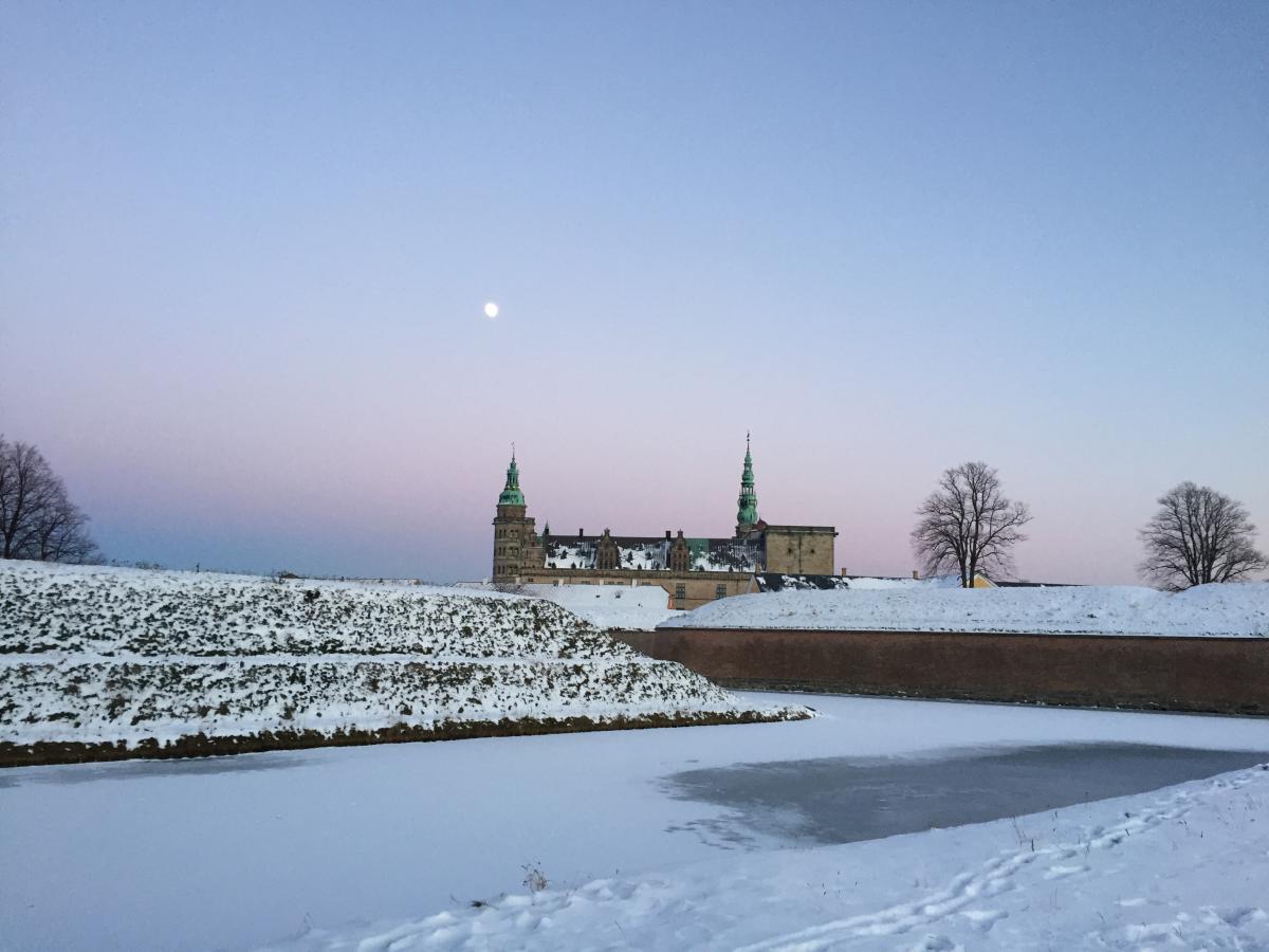 Kronborg Castle surrounded by snow