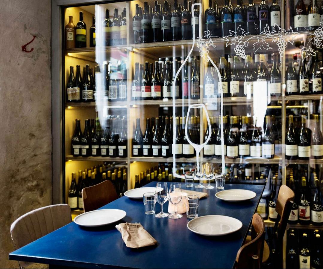 A display of wine at Manfred's, a restaurant in Nørrebro, Copenhagen, Denmark