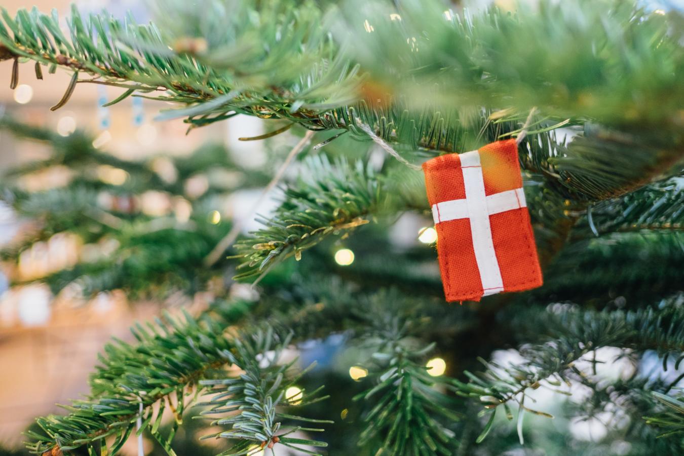 Danish flag decoration on a Christmas tree