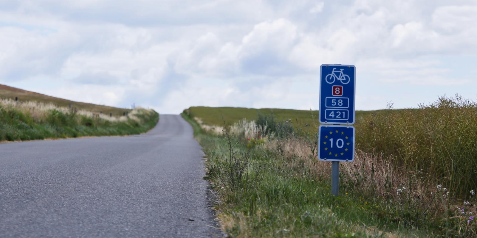 N8 route sign on country road, Denmark