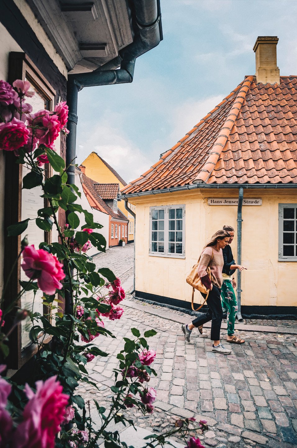 Women walking in old town of Odense on Fyn
