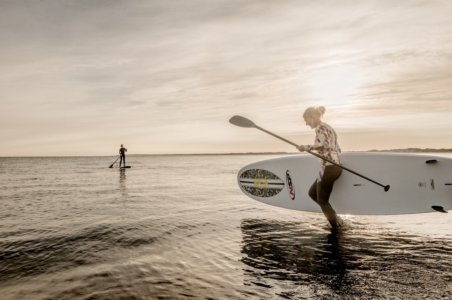 Two people standup paddling in Klitmøller, North Jutland