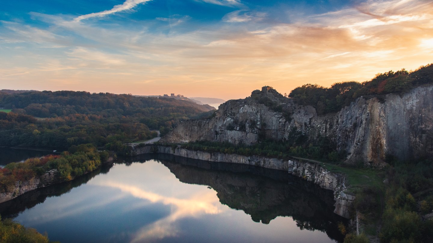 Opal Lake (Opalsøen) with Hammerhus in background, Bornholm