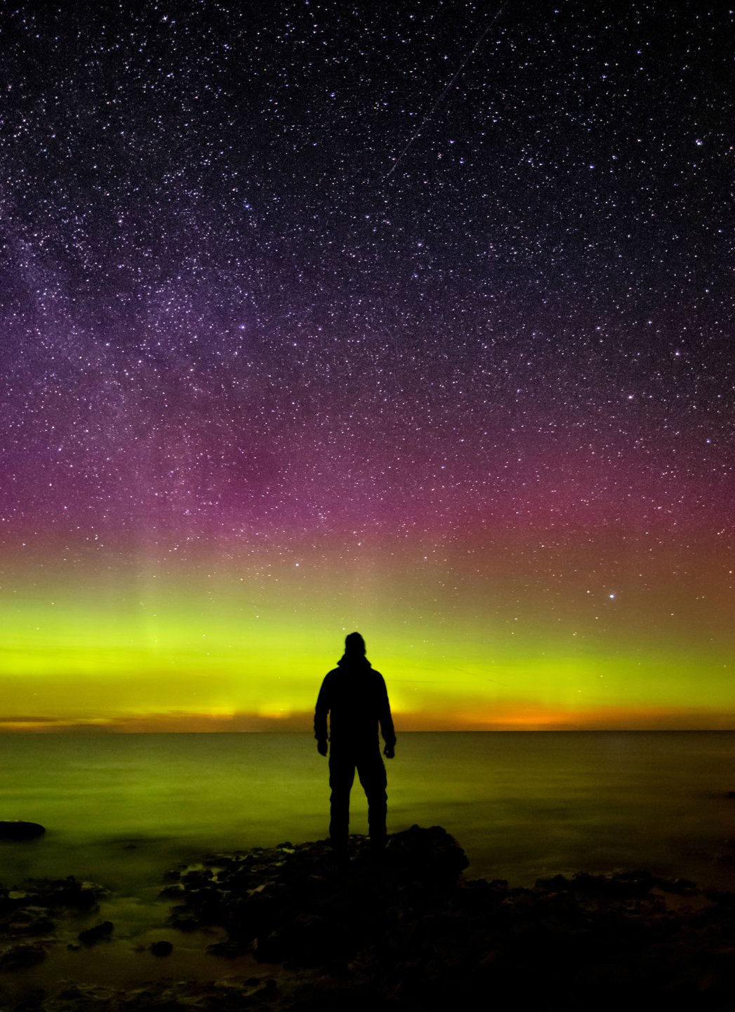 The northern lights seen from Bulbjerg, North Jutland