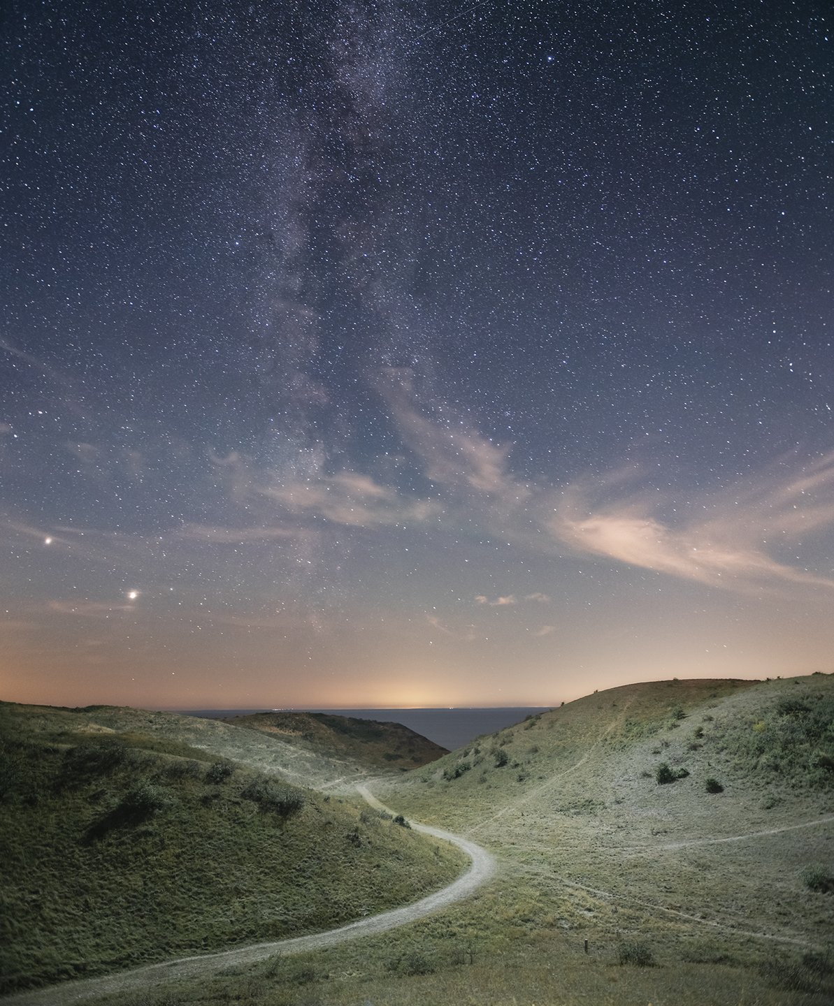 Stars in the night sky over the Danish island Samsø