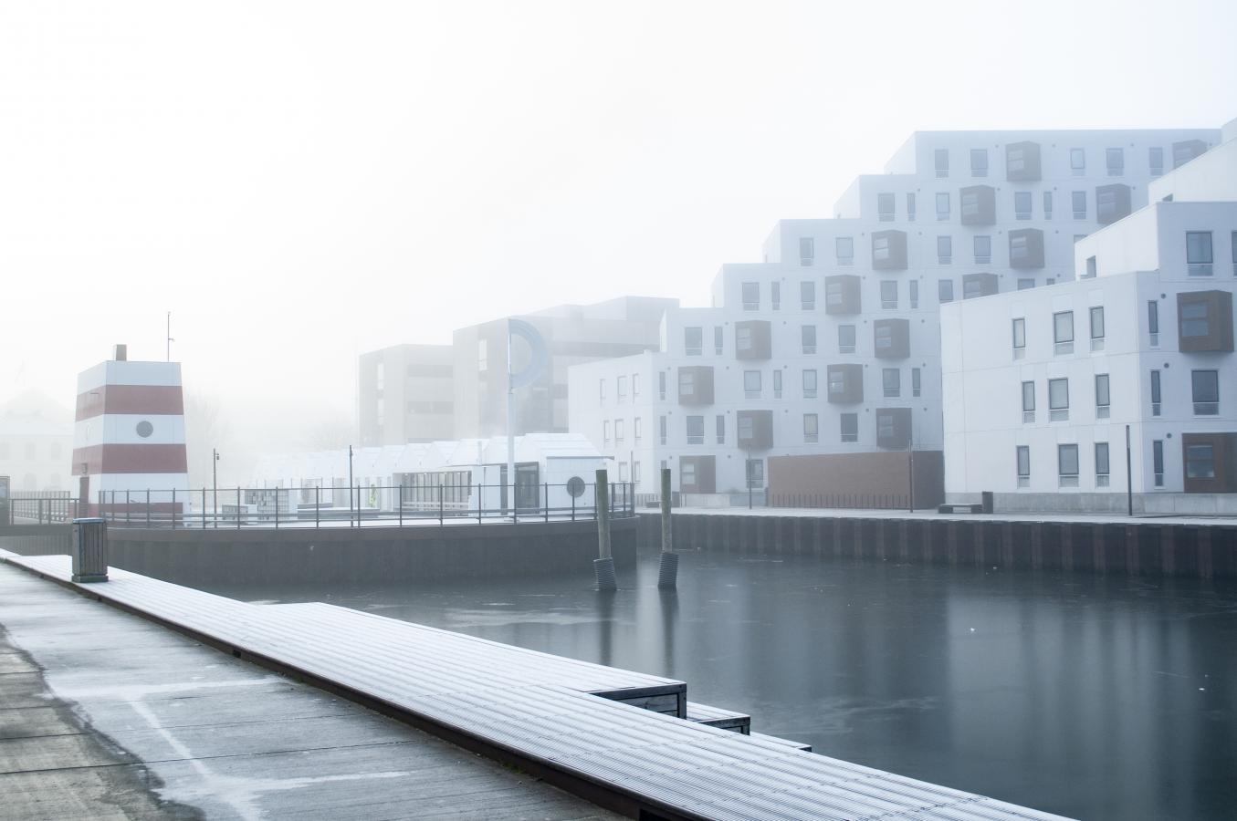 The harbour bath in Odense during winter.