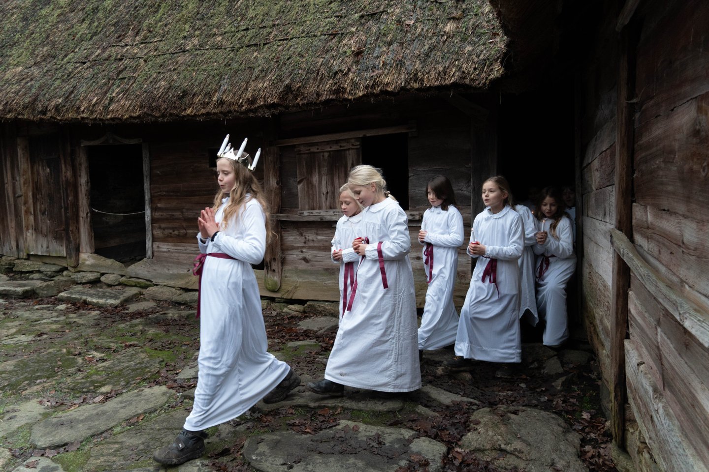 Santa Lucia parade in the Open Air Museum in Kongens Lyngby, near Copenhagen