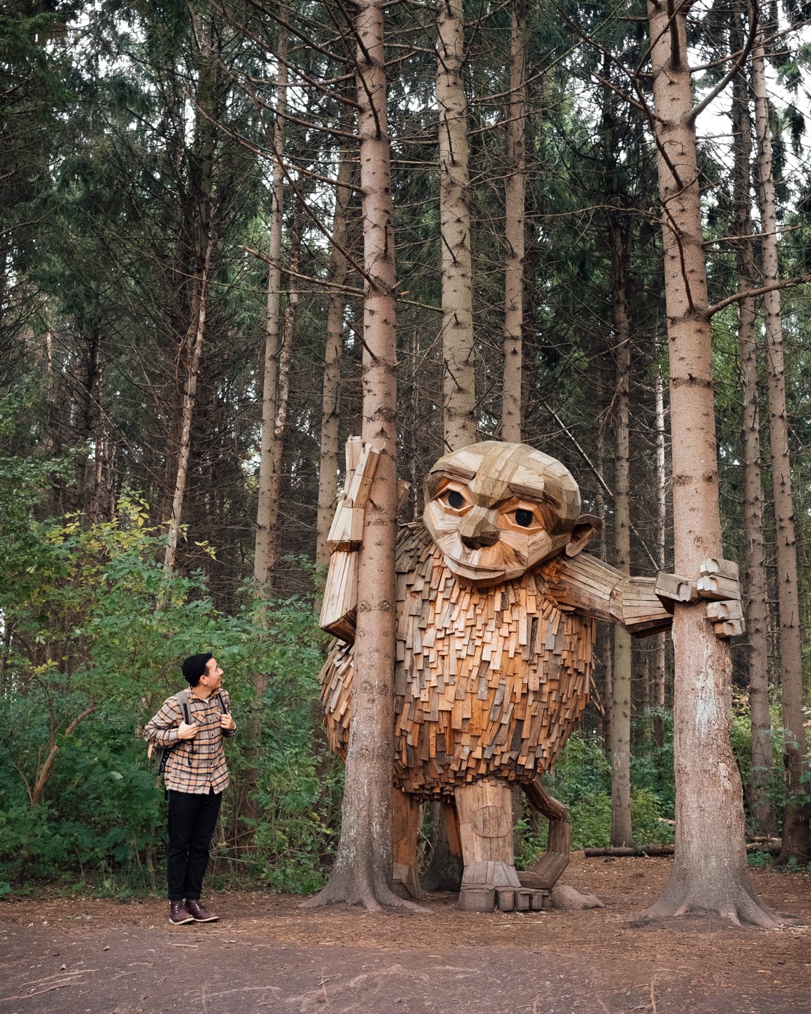 One of Thomas Dambo's hidden giants, Lille Tilde, in Vallensbæk Mose near Copenhagen