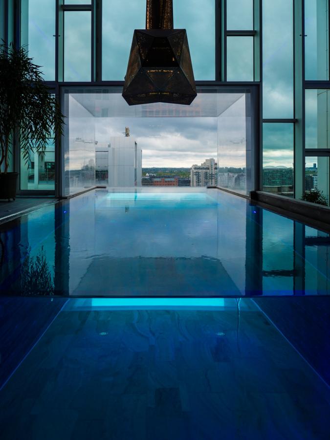A view over Copenhagen from the Tivoli Hotel and Conference Centre rooftop pool in Copenhagen, Denmark