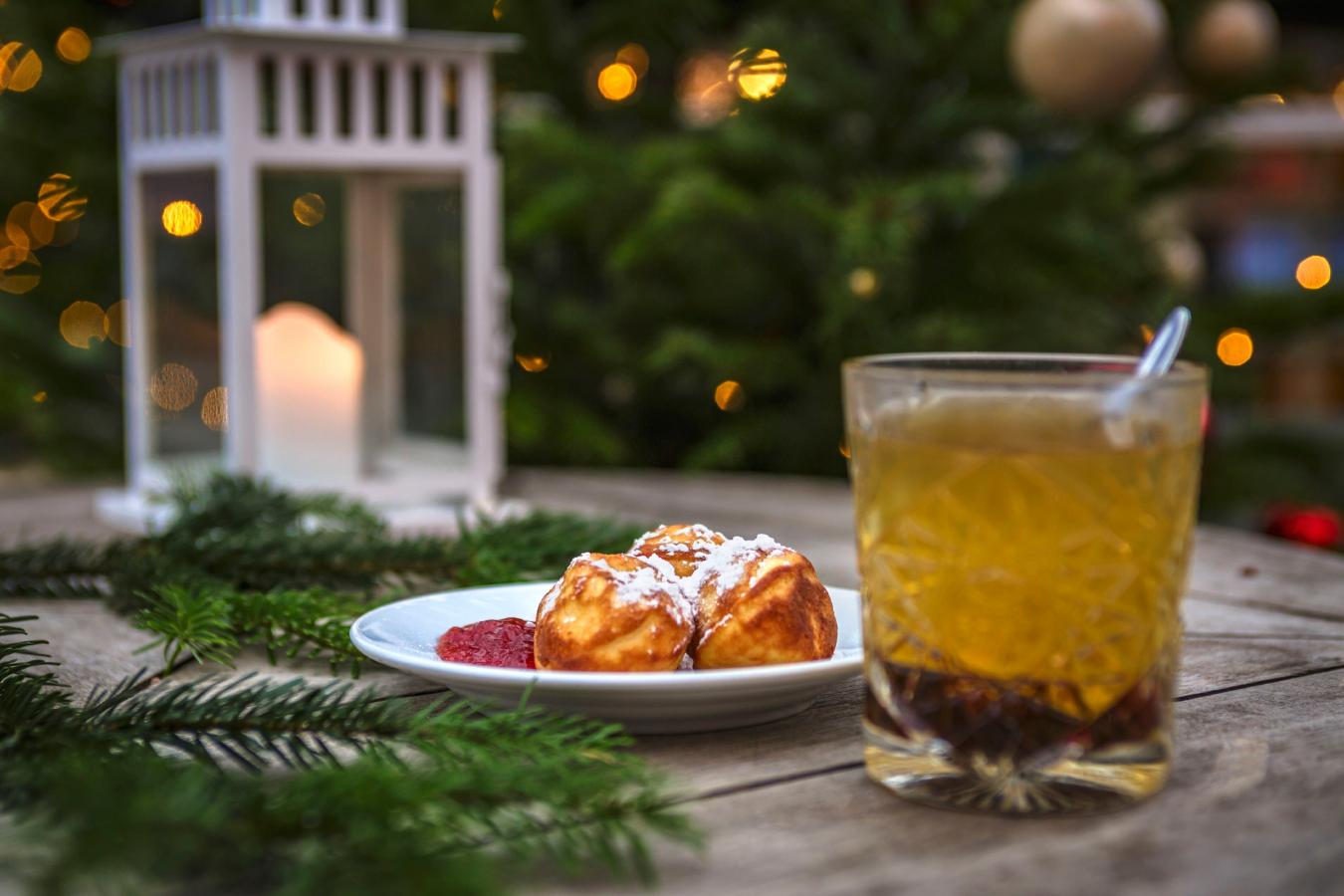 Æbleskiver and mulled wined at Tivoli Gardens in Copenhagen.