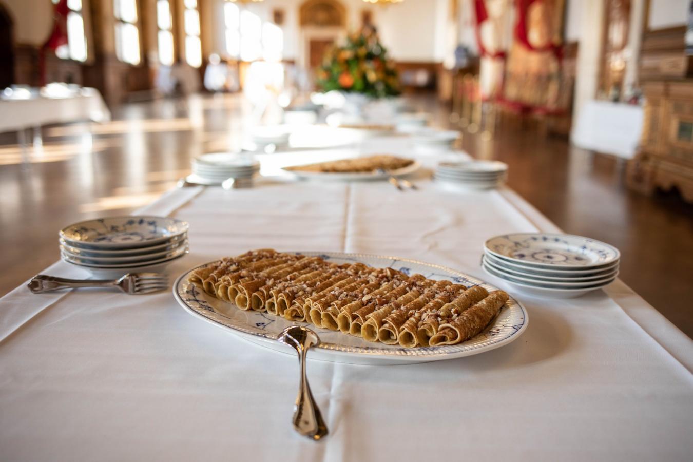 A plate of pancakes served at Copenhagen Town Hall in Denmark