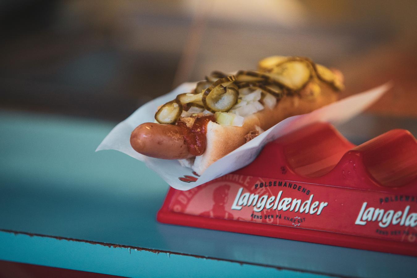 Hot dog from hot dog stand Jeanettes Pølser in Copenhagen