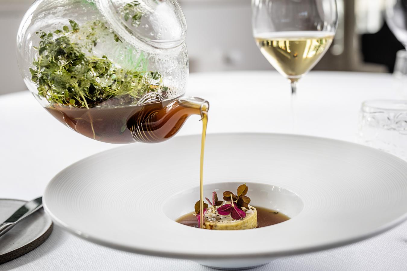 A plate of gourmet food served at Molskroen hotel in Denmark