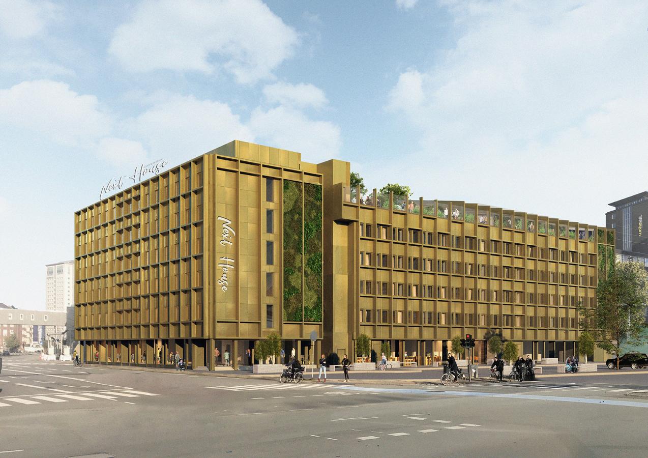 The facade of the new upmarket hostel Next House Copenhagen, in Denmark