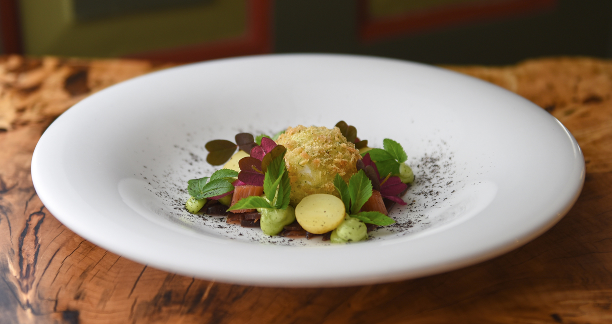 A plate of gourmet food from Ho Kro in West Denmark