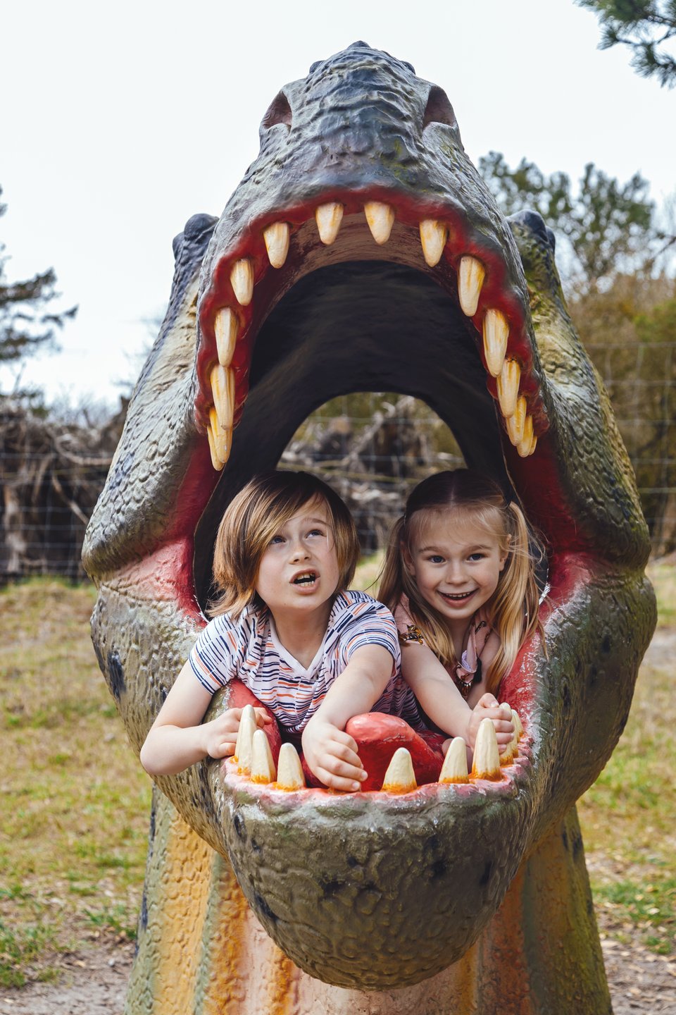 Kids in dinosaurus, Legoland, Givskud Zoo, Billund
