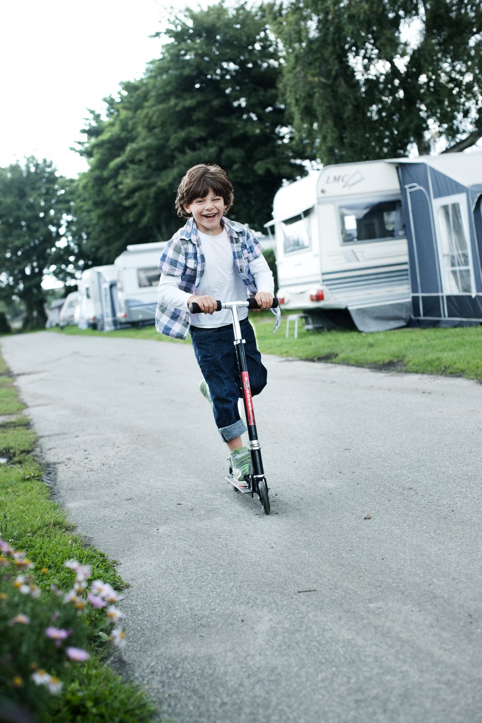 Child playing on a campsite in Denmark