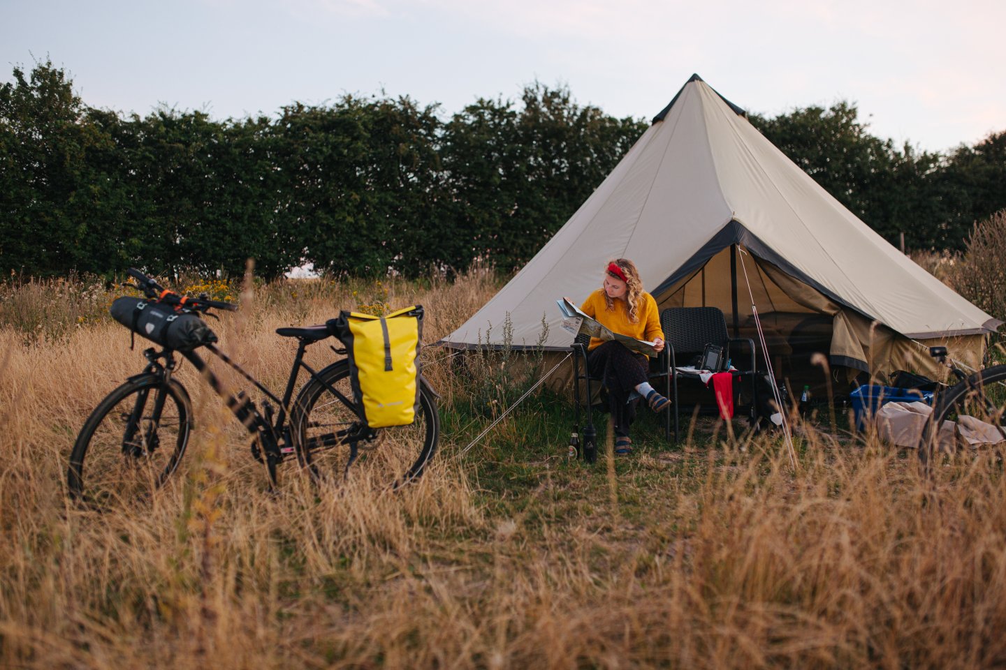 Camping with tent on cycling trip in Ærøskøbing, Ærø, Fyn