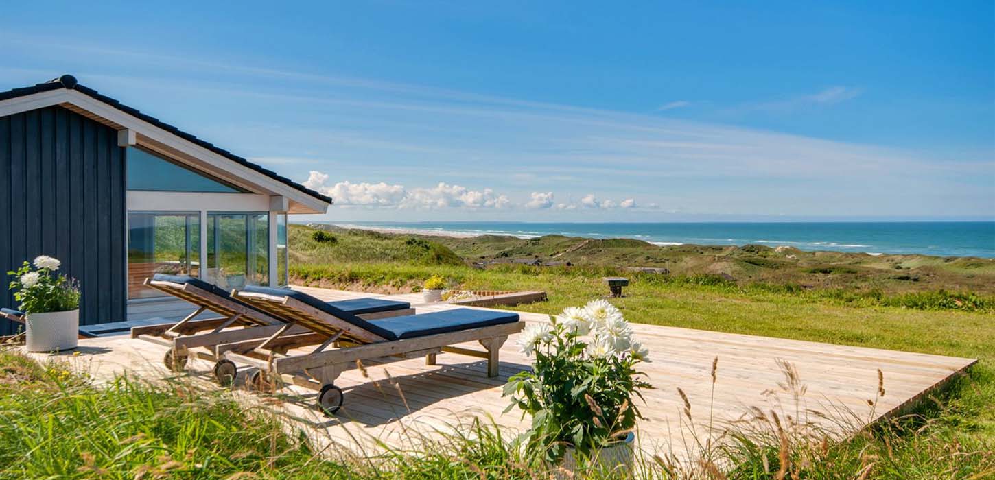 Utsikt over havet fra feriehus i Danmark, Sol og Strand