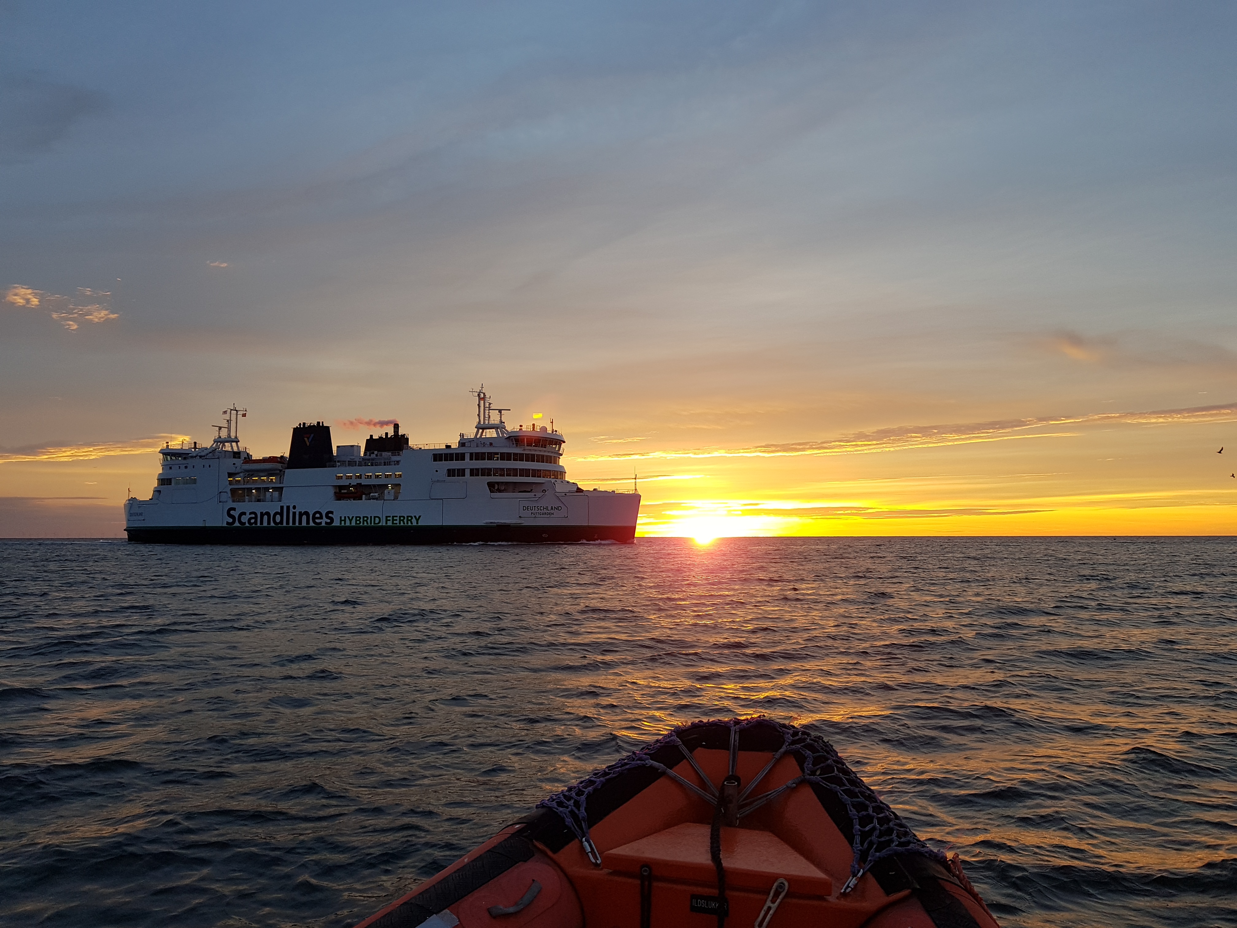 Scandlines ferry on the sea in the sunset