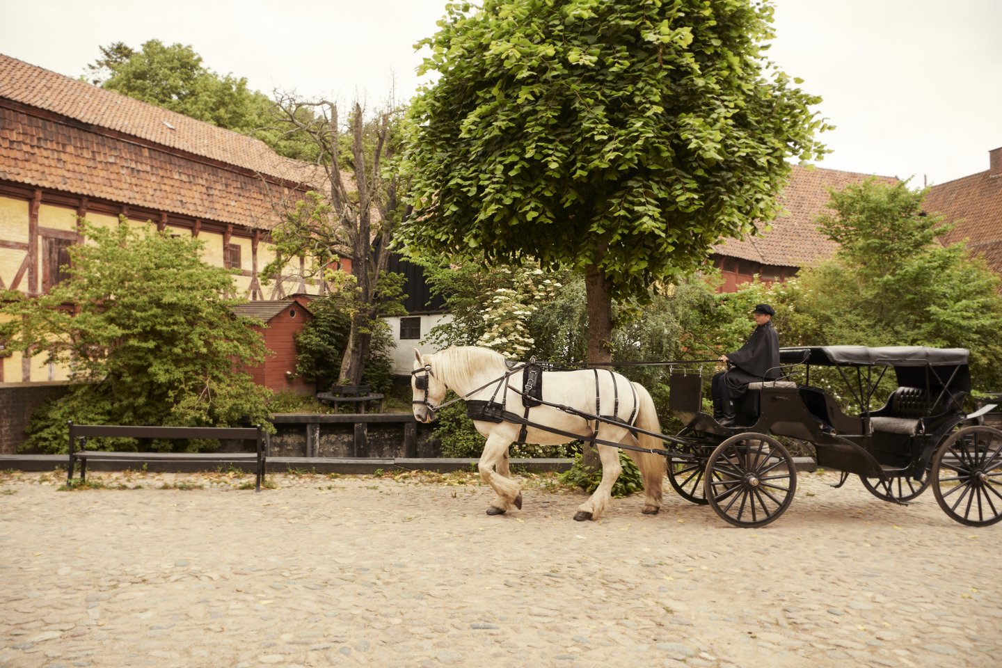 Horse carriage in Den Gamle By (old town museum) in Aarhus, Denmark