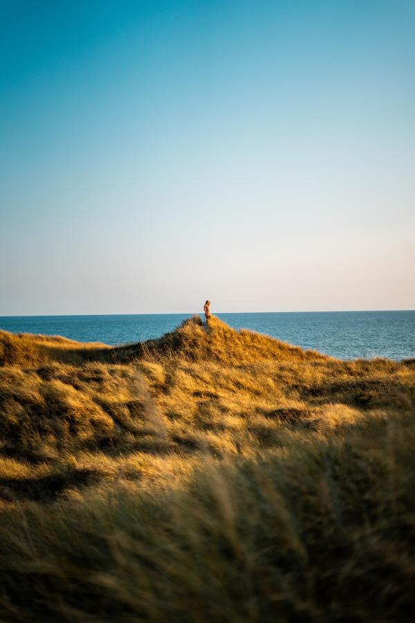 Person looking at the sea from the sand dunes on Søndervig beach, Vesterhavet