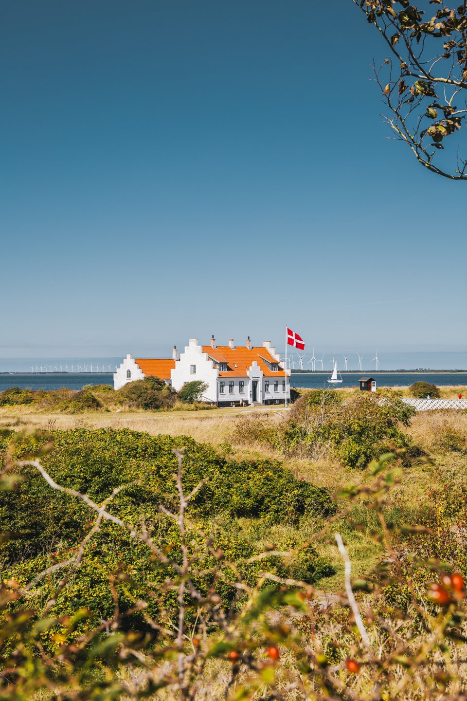Limfjordmuseet med dansk flagg i hagen ved Løgstør, Nordjylland.