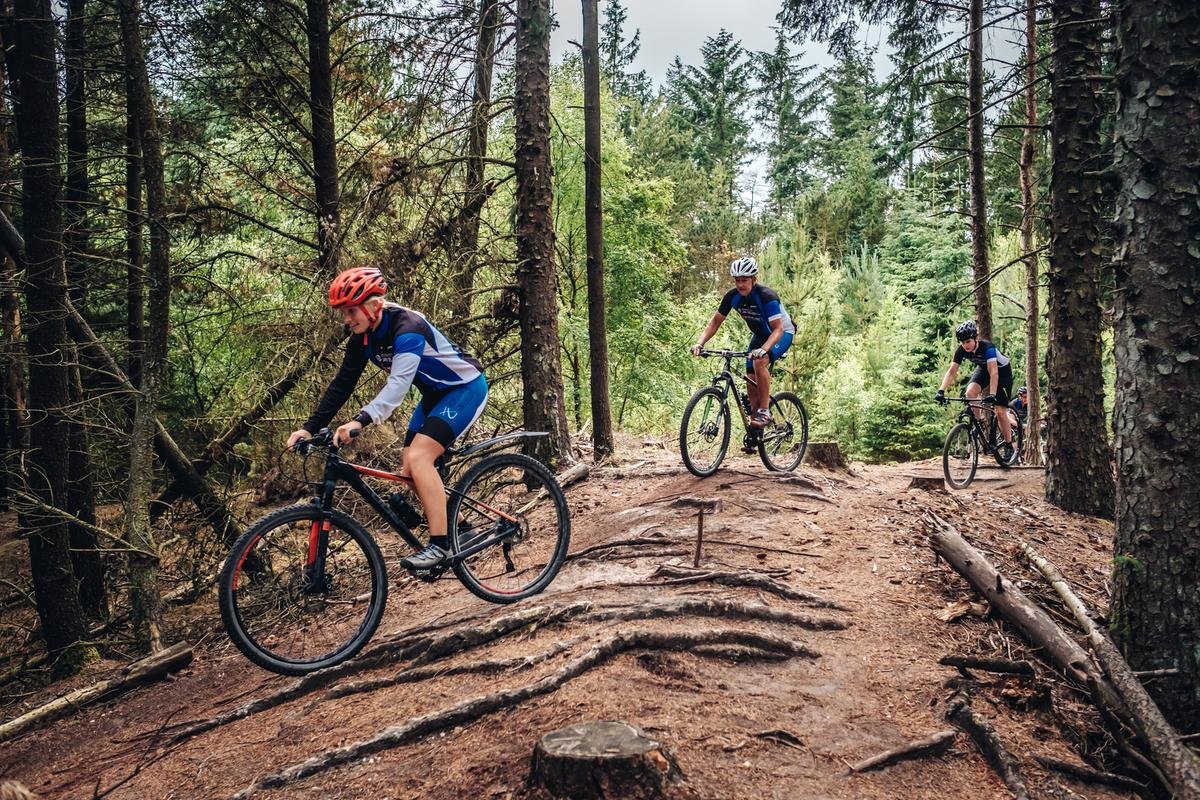 Mountainbiking in the forest at Blåberg Plantage in West Jutland