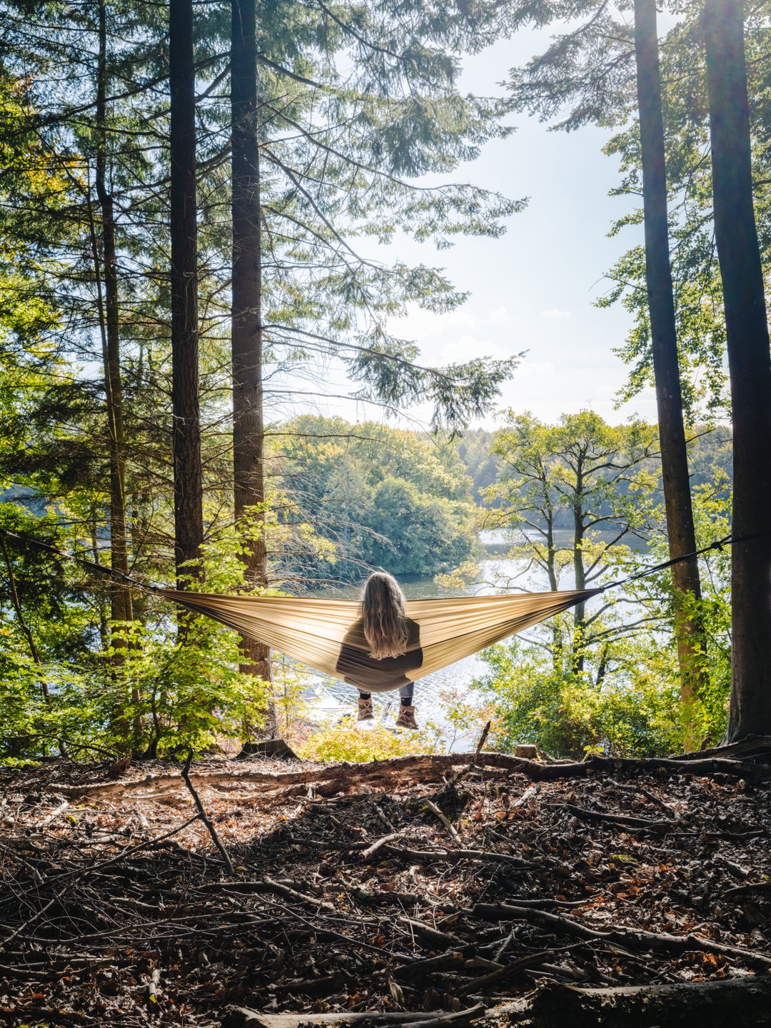 Woman in hammock at Silkeborg, East Jutland