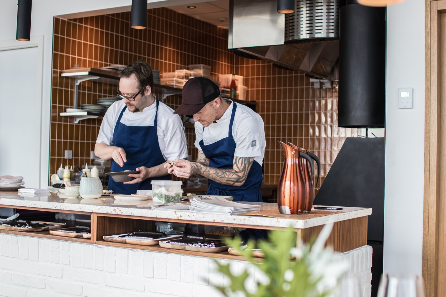 Chefs preparing dinner in Restaurant Substans in Aarhus