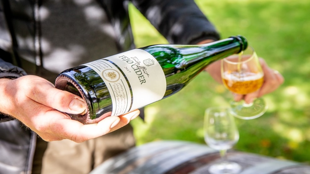 Fejø cider wordt ingeschonken op het Deense eiland Fejø 