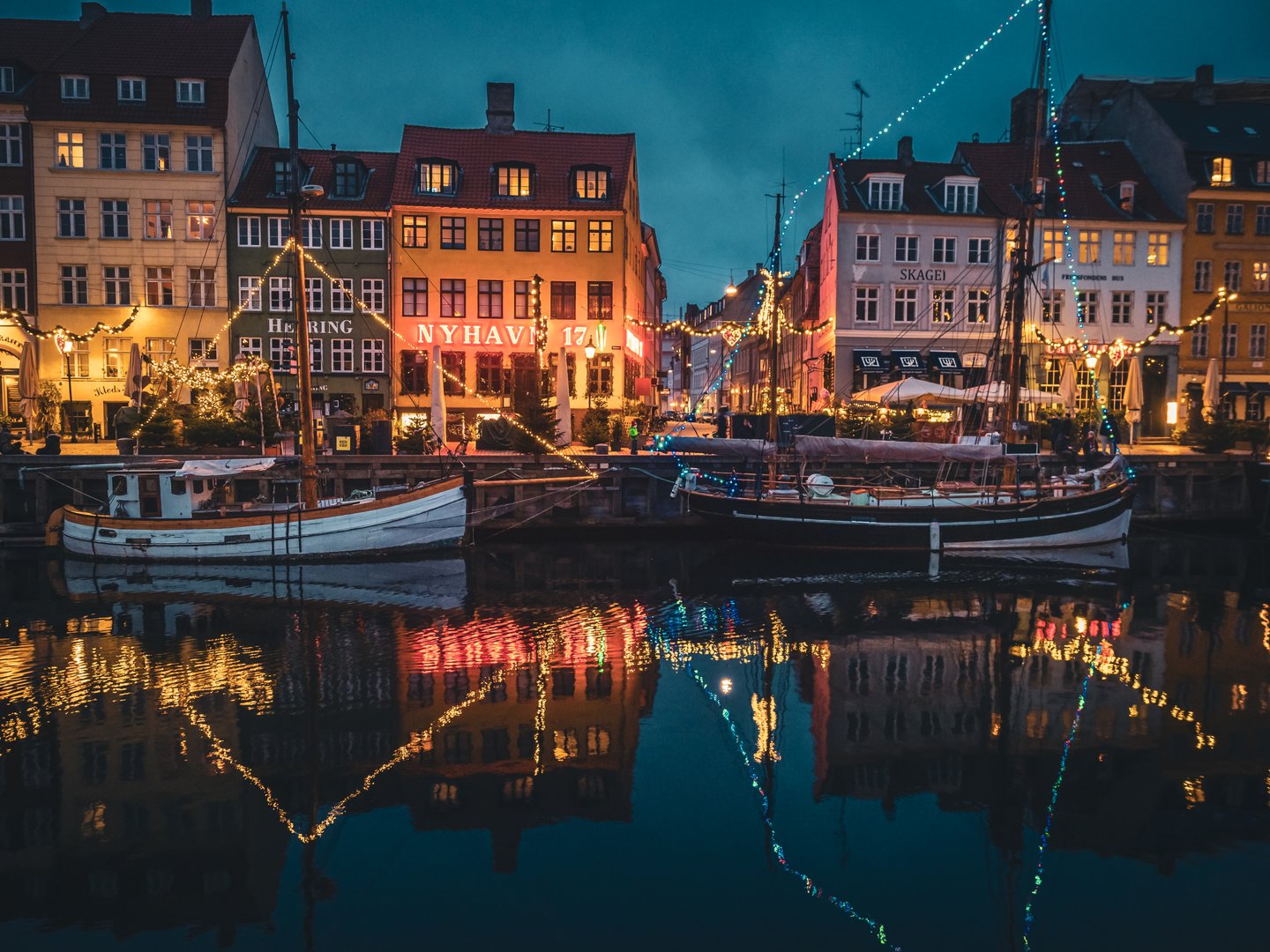 Nyhavn på vinteren med julelys