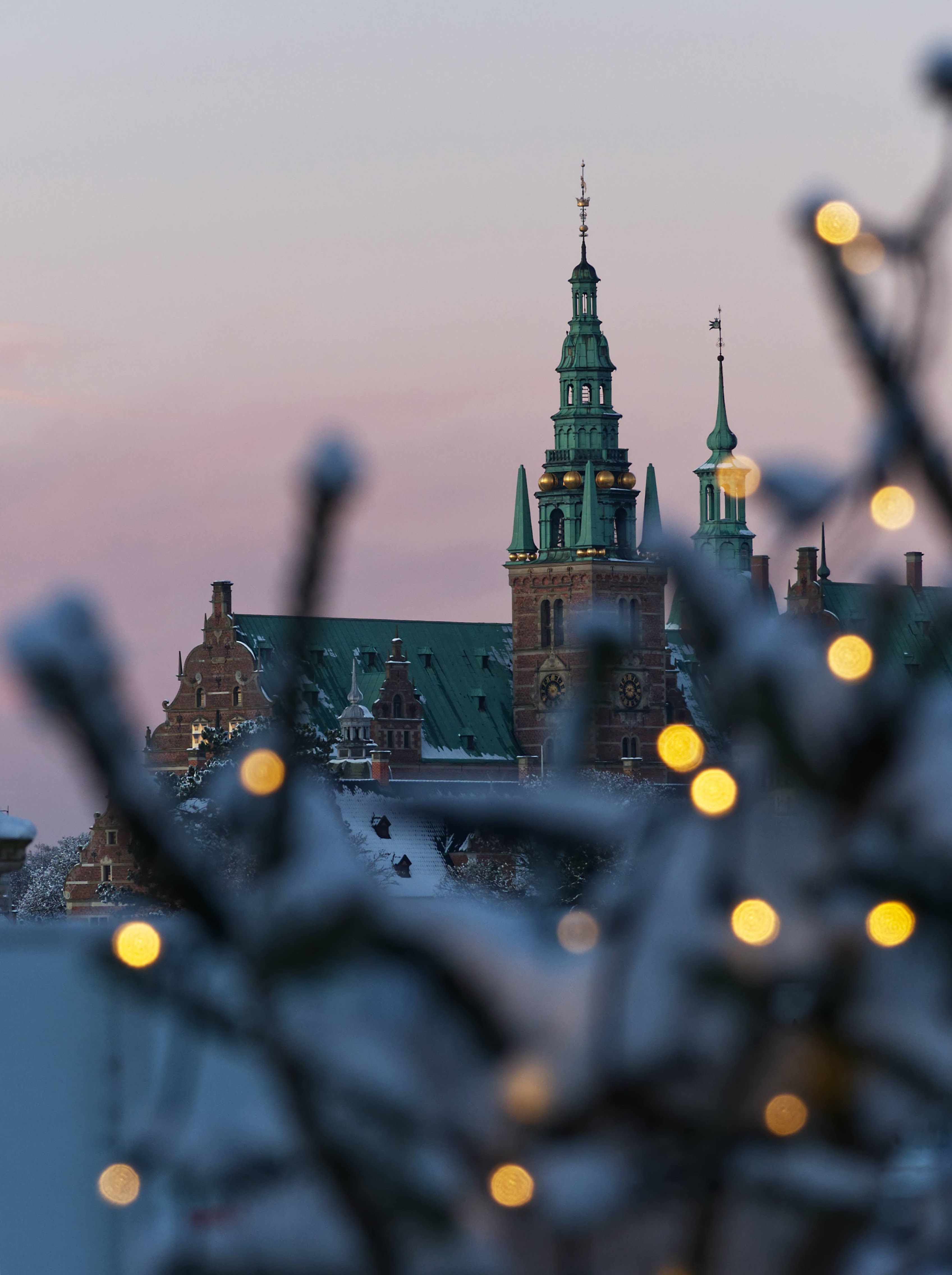 Frederiksborg castle surrounded by snow