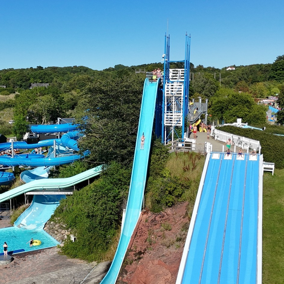 Water slides seen from above at Sommerland Sjalland