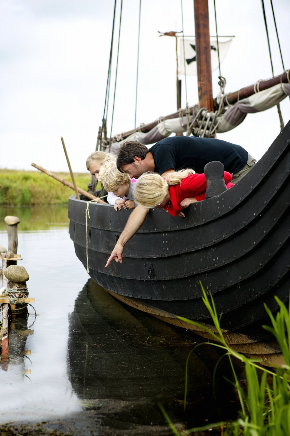 Family on viking ship in North Zealand