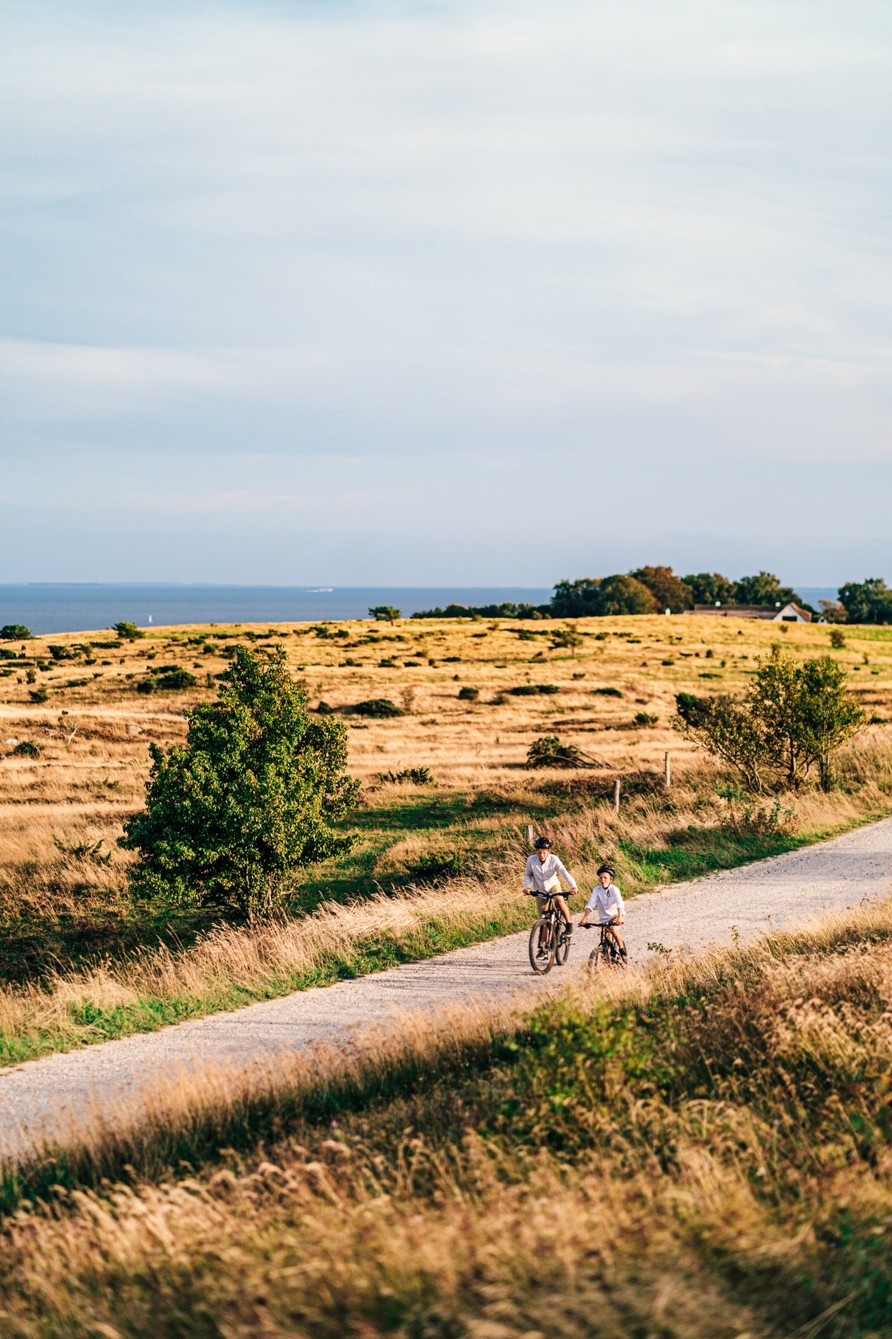 Zwei Kinder auf dem Fahrrad an der Küste bei Aarhus