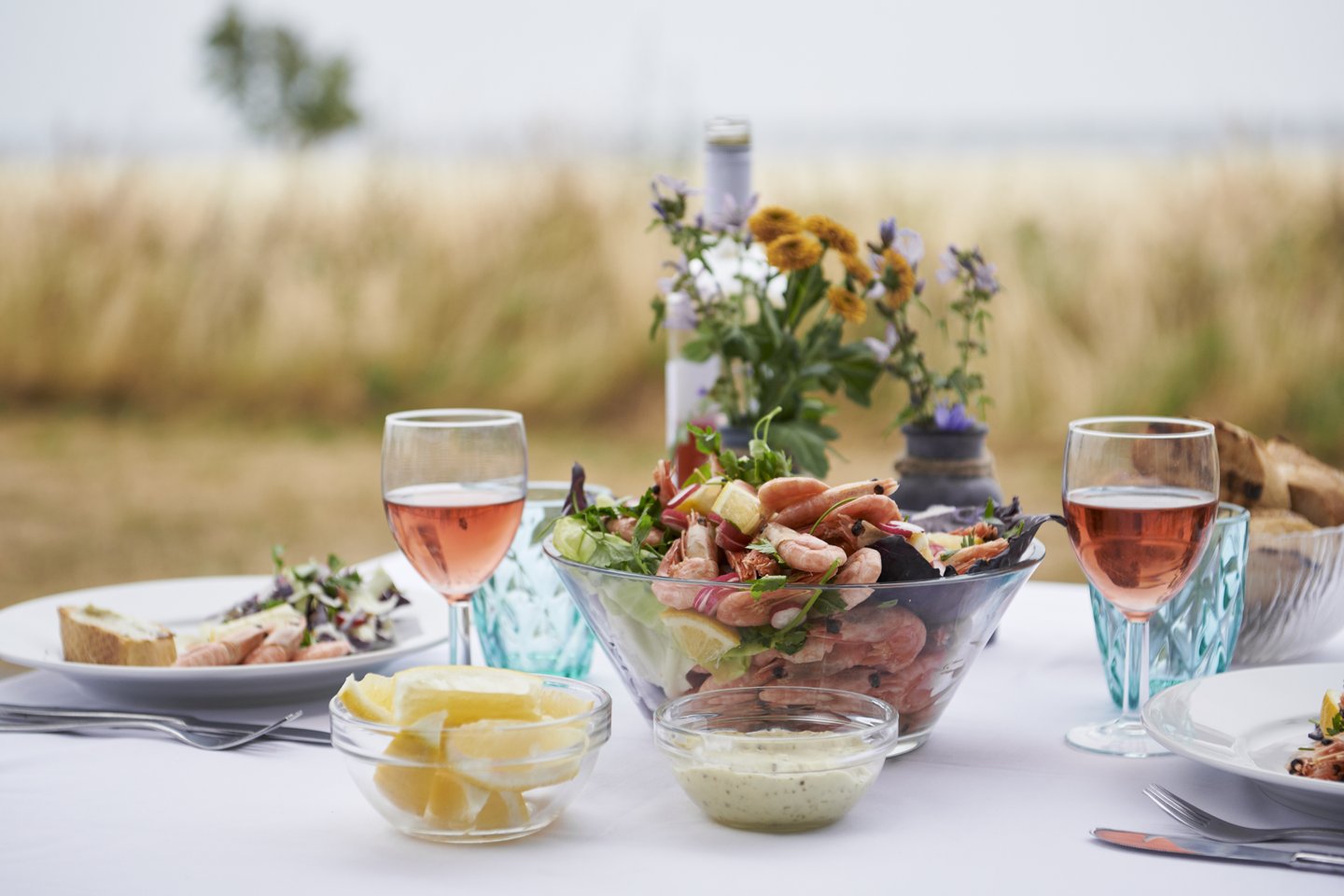 A danish summer lunch with fish and wine