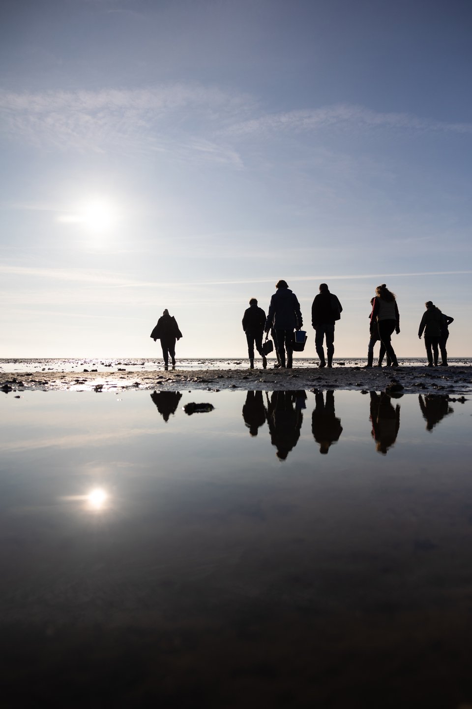 People walking on the sand bank 