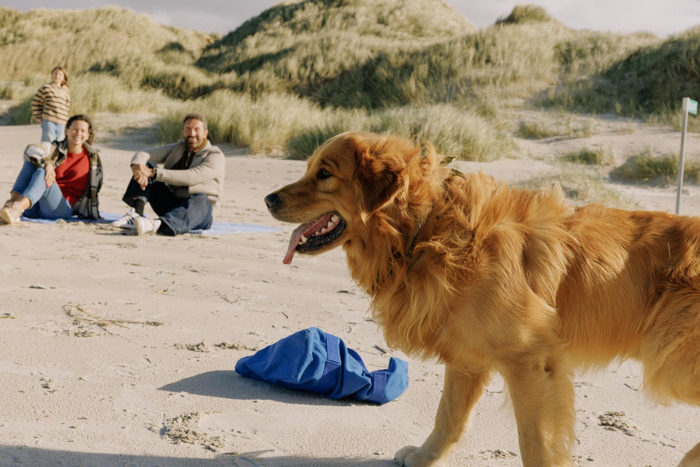 Familie mit Hund am Strand in Dänemark
