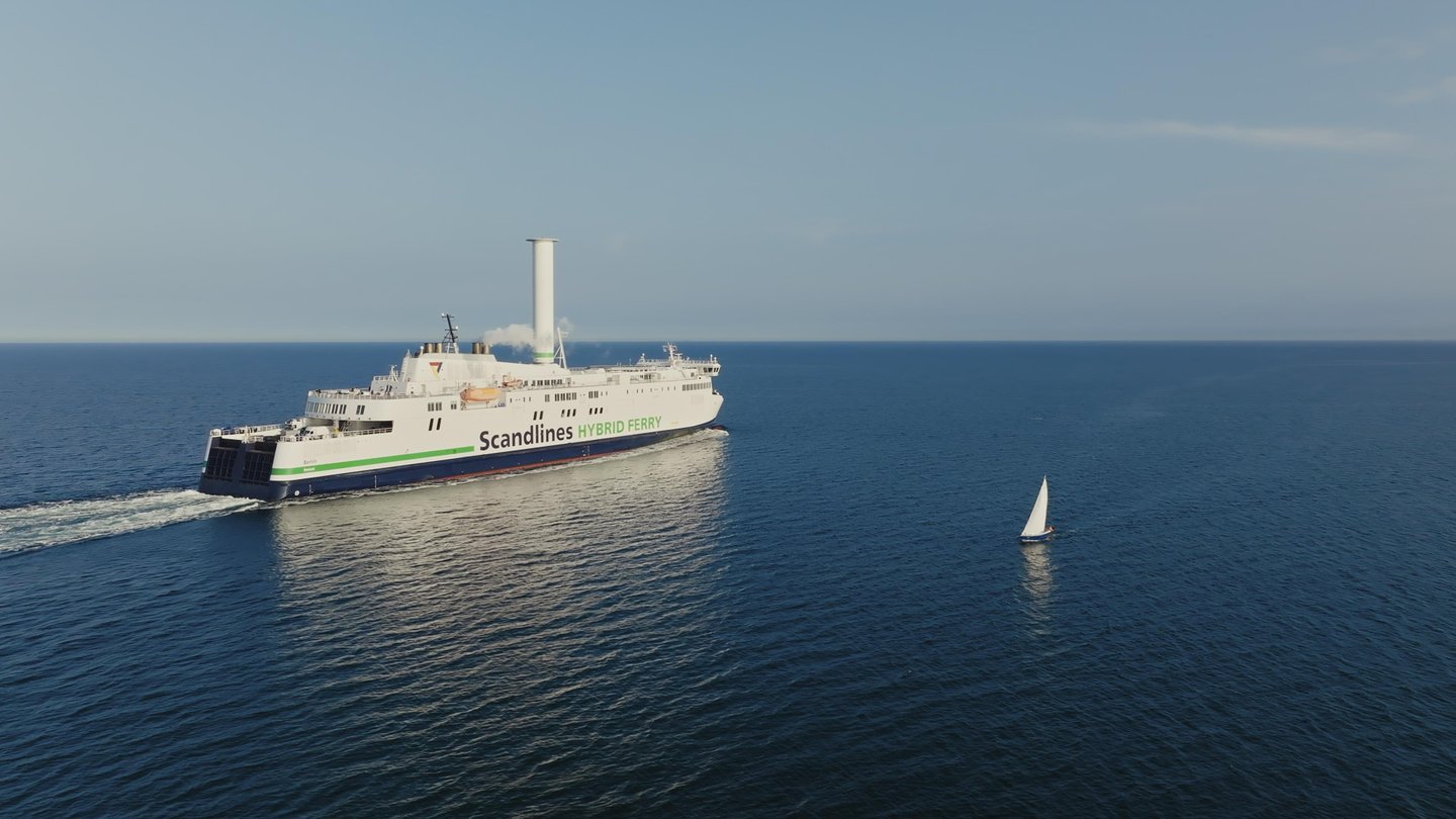 Een Scandlines veerboot die van Duitsland naar Denemarken vaart.