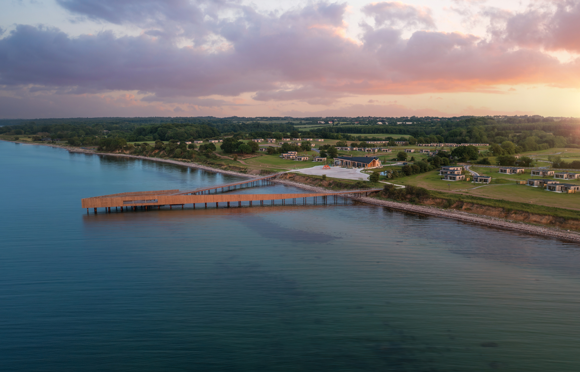 View over pier and Center Parcs Nyborg Resort