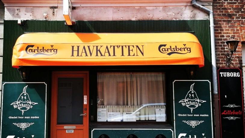 The exterior of Havkatten, a classic bar or bodega in Copenhagen, Denmark