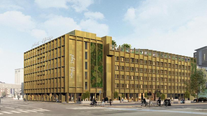 The facade of the new upmarket hostel Next House Copenhagen, in Denmark