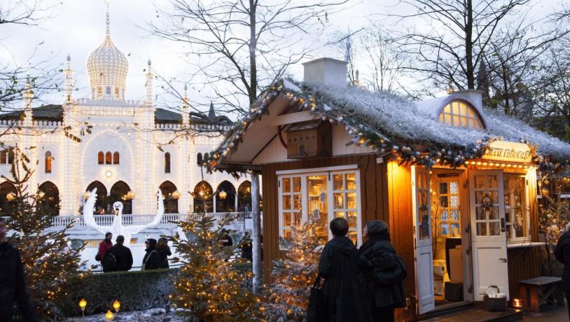 A Christmas market in Tivoli Gardens, Copenhagen, Denmark