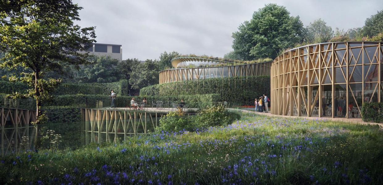A rendering of the gardens and exterior of the Hans Christian Andersen museum in Odense, Denmark