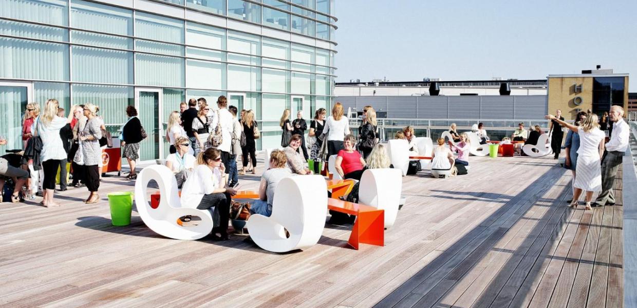 Business people at CPH conference patio, DGI Byen, Copenhagen
