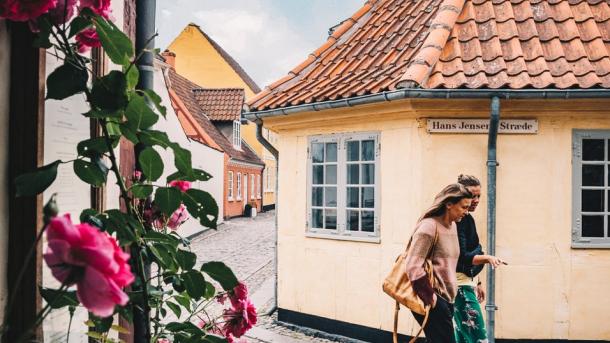 Women walking in old town of Odense on Fyn